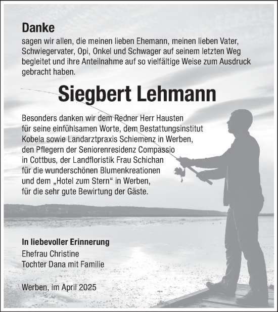 Traueranzeige von Siegbert Lehmann von Lausitzer Rundschau