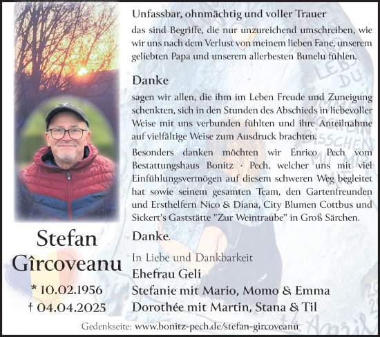 Traueranzeige von Stefan Gircoveanu von Lausitzer Rundschau
