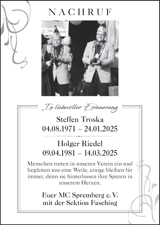 Traueranzeige von Steffen  Holger Troska  Riedel von Lausitzer Rundschau