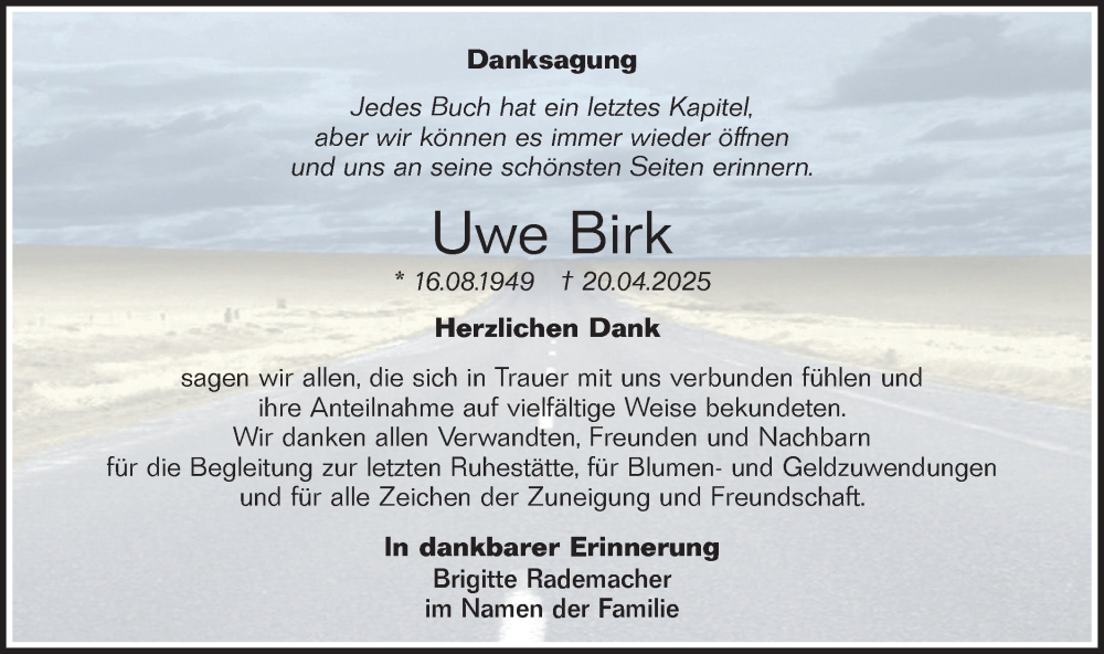  Traueranzeige für Uwe Birk vom 24.05.2025 aus Lausitzer Rundschau