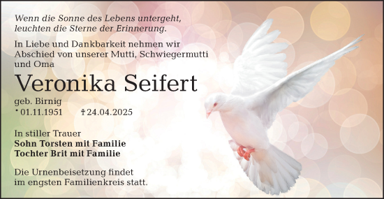 Traueranzeige von Veronika Seifert von Lausitzer Rundschau