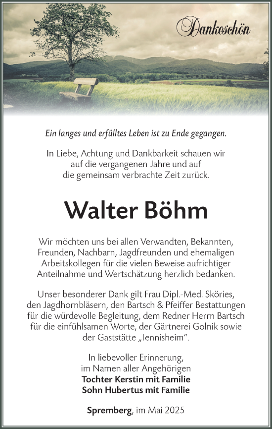 Traueranzeige von Walter Böhm von Lausitzer Rundschau