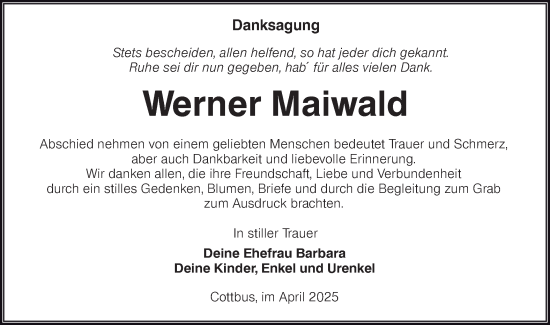 Traueranzeige von Werner Maiwald von Lausitzer Rundschau