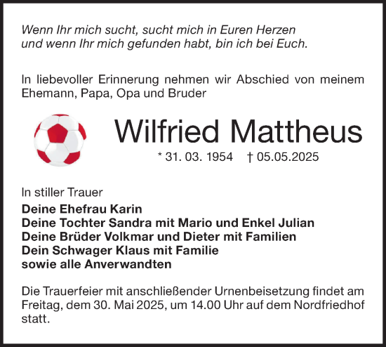 Traueranzeige von Wilfried Mattheus von Lausitzer Rundschau