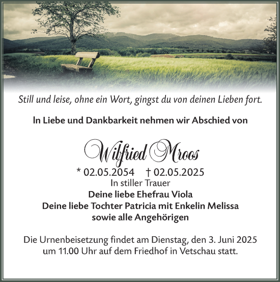 Traueranzeige von Wilfried Mroos von Lausitzer Rundschau