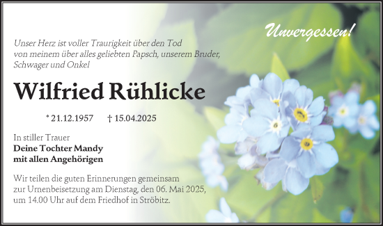 Traueranzeige von Wilfried Rühlicke von Lausitzer Rundschau