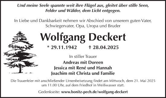 Traueranzeige von Wolfgang Deckert von Lausitzer Rundschau