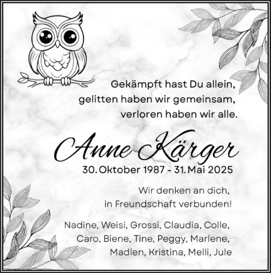 Traueranzeige von Anne Kärger von Lausitzer Rundschau