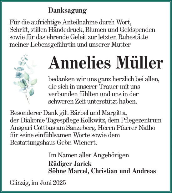 Traueranzeige von Annelies Müller von Lausitzer Rundschau