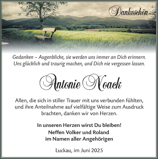 Traueranzeige von Antonie Noack von Lausitzer Rundschau