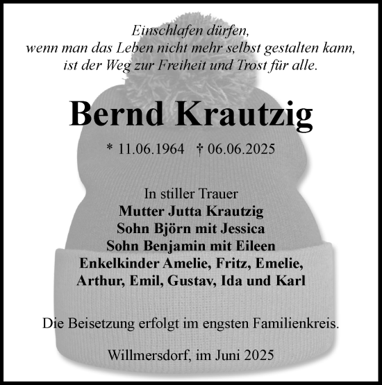 Traueranzeige von Bernd Krautzig von Lausitzer Rundschau