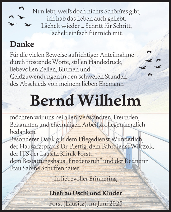 Traueranzeige von Bernd Wilhelm von Lausitzer Rundschau
