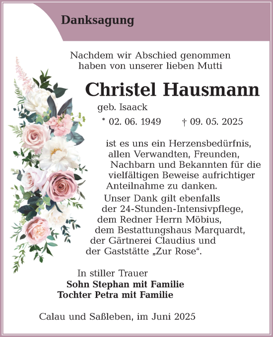 Traueranzeige von Christel Hausmann von Lausitzer Rundschau