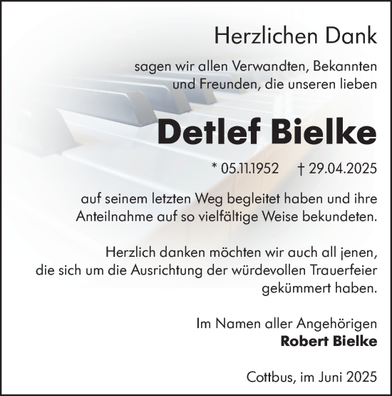 Traueranzeige von Detlef Bielke von Lausitzer Rundschau