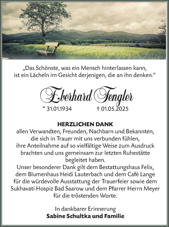 Traueranzeige von Eberhard Fengler von Lausitzer Rundschau