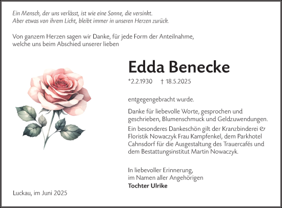 Traueranzeige von Edda Benecke von Lausitzer Rundschau