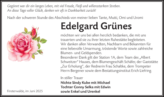 Traueranzeige von Edelgard Grünes von Lausitzer Rundschau