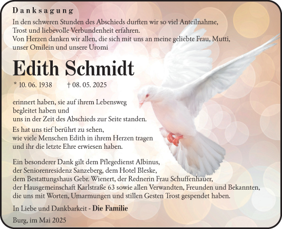 Traueranzeige von Edith Schmidt von Lausitzer Rundschau