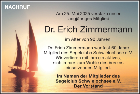 Traueranzeige von Erich Zimmermann von Lausitzer Rundschau