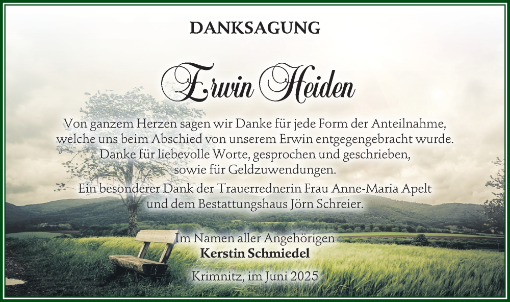  Traueranzeige für Erwin Heiden vom 21.06.2025 aus Lausitzer Rundschau