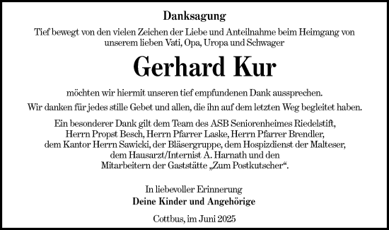 Traueranzeige von Gerhard Kur von Lausitzer Rundschau