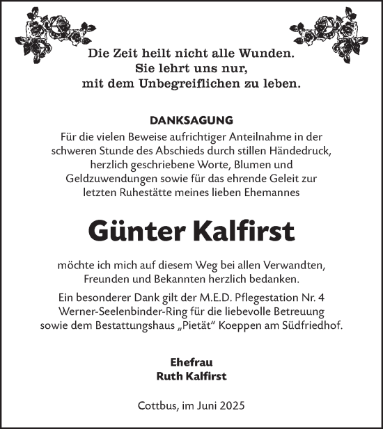Traueranzeige von Günter Kalfirst von Lausitzer Rundschau