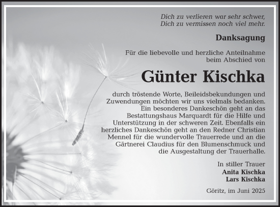 Traueranzeige von Günter Kischka von Lausitzer Rundschau