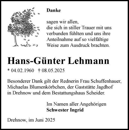 Traueranzeige von Hans-Günter Lehmann von Lausitzer Rundschau