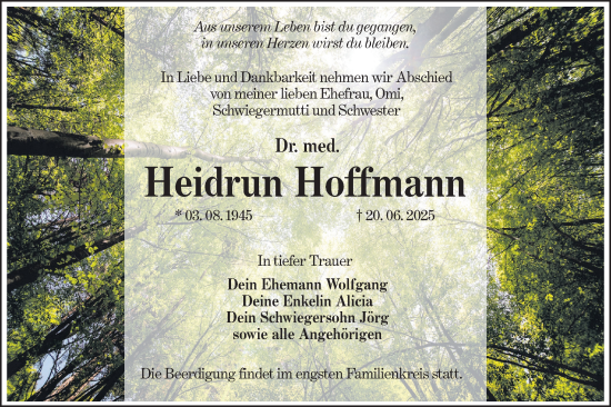 Traueranzeige von Heidrun Hoffmann von Lausitzer Rundschau