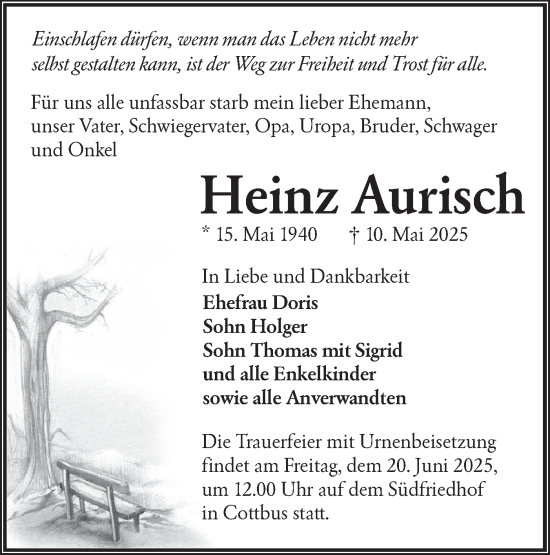 Traueranzeige von Heinz Aurisch von Lausitzer Rundschau