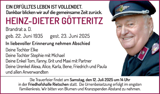 Traueranzeige von Heinz-Dieter Götteritz von Lausitzer Rundschau