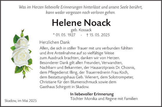 Traueranzeige von Helene Noack von Lausitzer Rundschau