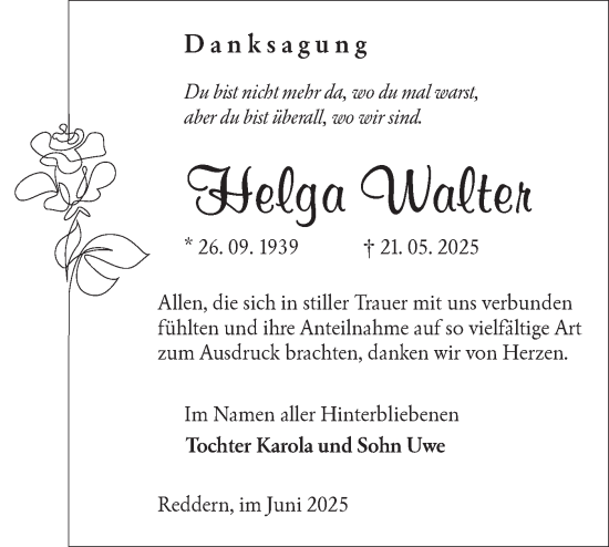 Traueranzeige von Helga Walter von Lausitzer Rundschau