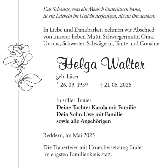 Traueranzeige von Helga Walter von Lausitzer Rundschau