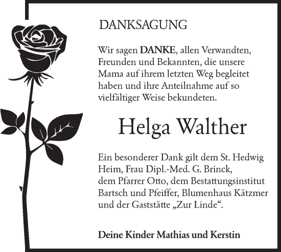 Traueranzeige von Helga Walther von Lausitzer Rundschau