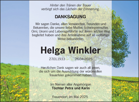 Traueranzeige von Helga Winkler von Lausitzer Rundschau