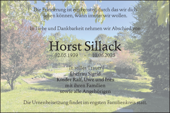 Traueranzeige von Horst Sillack von Lausitzer Rundschau