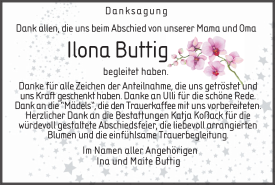 Traueranzeige von Ilona Buttig von Lausitzer Rundschau