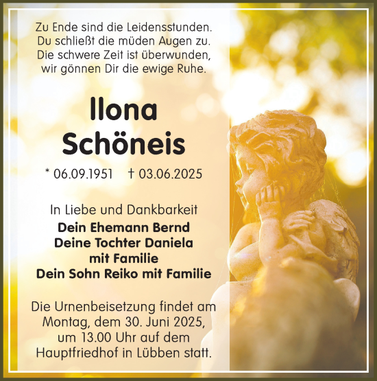 Traueranzeige von Ilona Schöneis von Lausitzer Rundschau