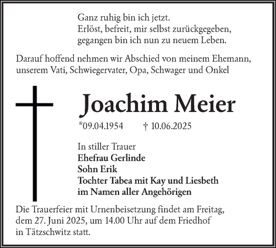 Traueranzeige von Joachim Meier von Lausitzer Rundschau