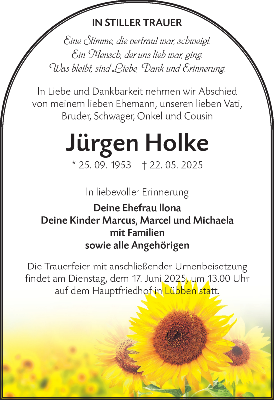 Traueranzeige von Jürgen Holke von Lausitzer Rundschau