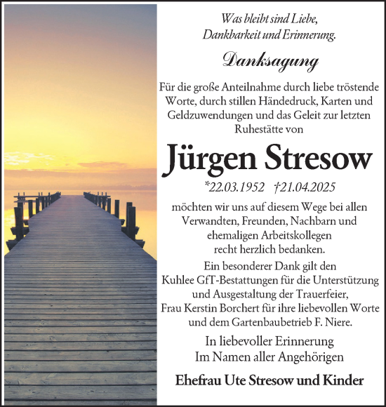 Traueranzeige von Jürgen Stresow von Lausitzer Rundschau