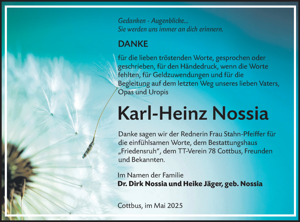  Traueranzeige für Karl-Heinz Nossia vom 07.06.2025 aus Lausitzer Rundschau