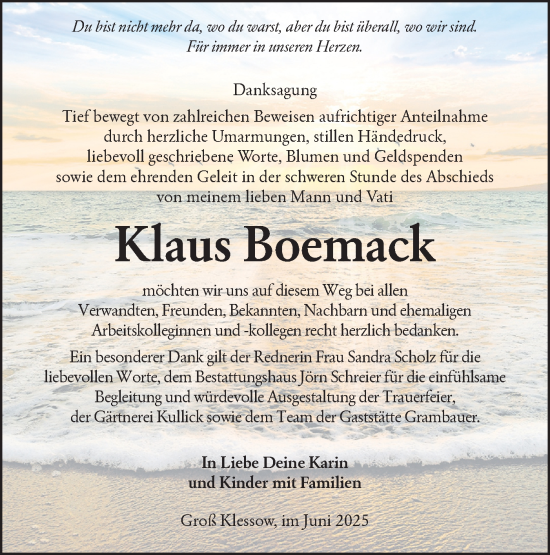 Traueranzeige von Klaus Boemack von Lausitzer Rundschau