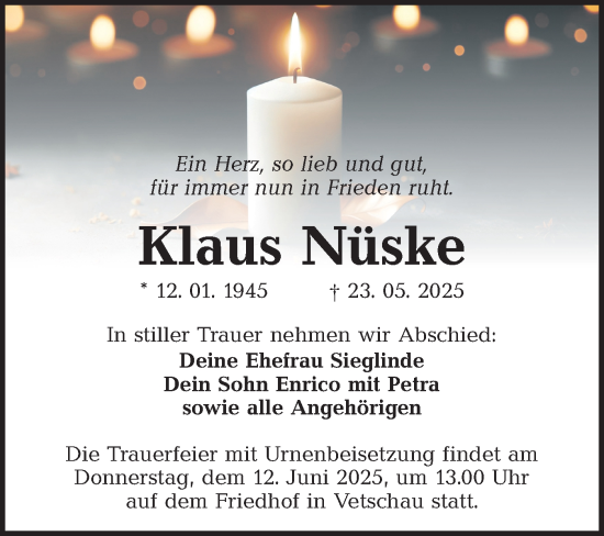 Traueranzeige von Klaus Nüske von Lausitzer Rundschau