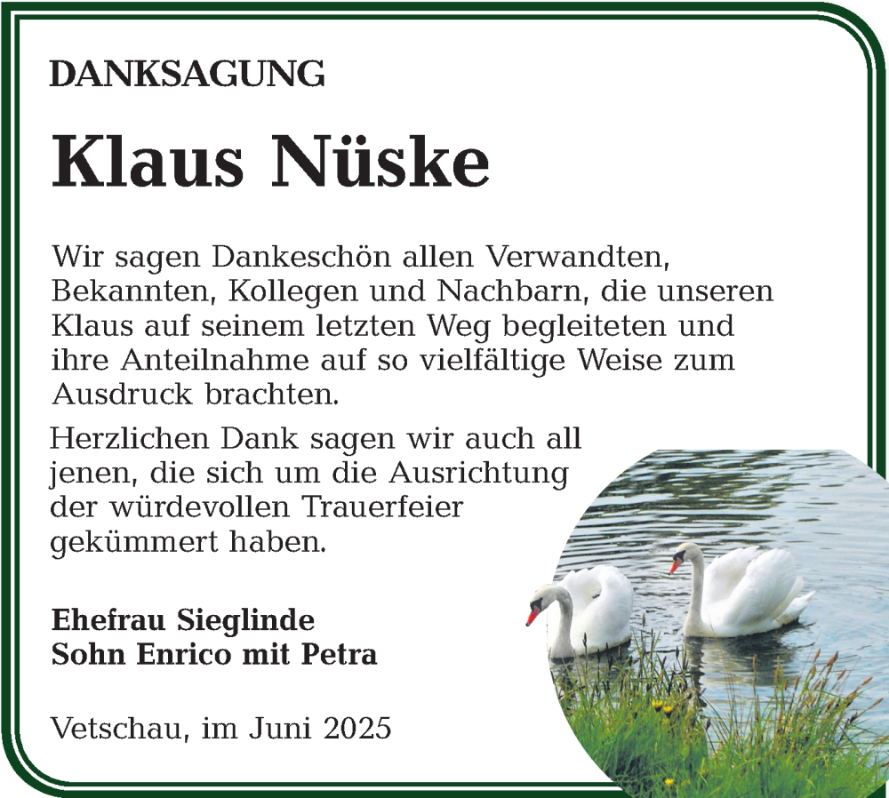  Traueranzeige für Klaus Nüske vom 21.06.2025 aus Lausitzer Rundschau