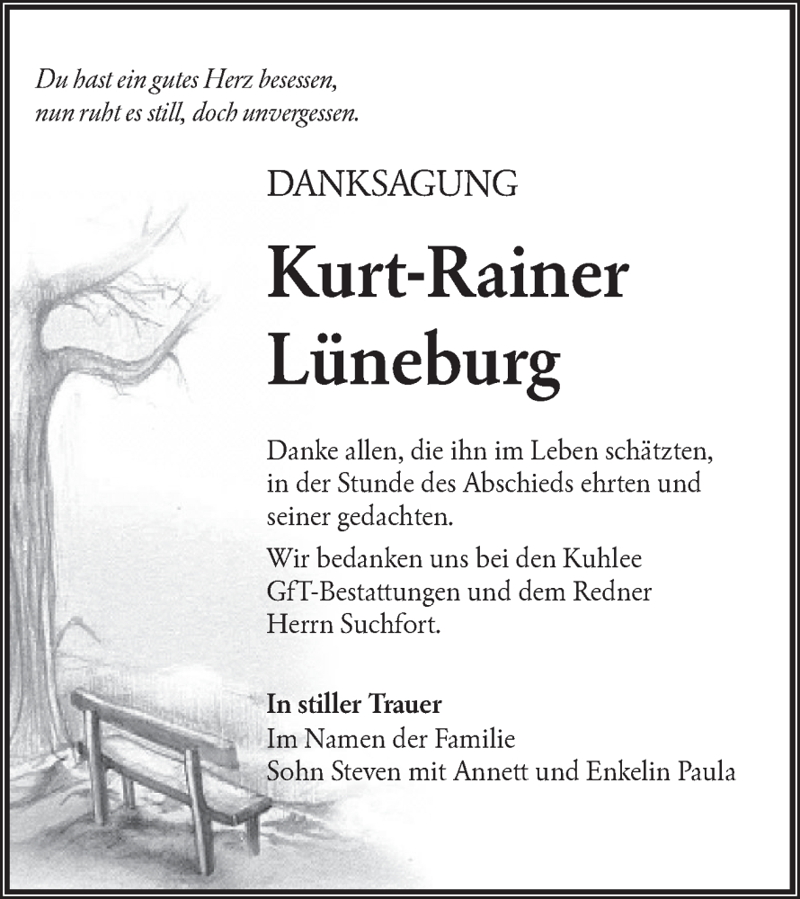  Traueranzeige für Kurt-Rainer Lüneburg vom 07.06.2025 aus Lausitzer Rundschau