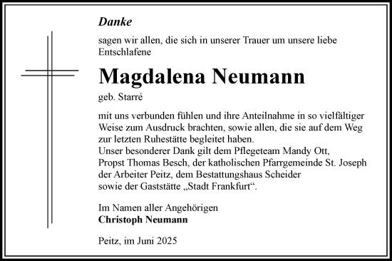 Traueranzeige von Magdalena Neumann von Lausitzer Rundschau