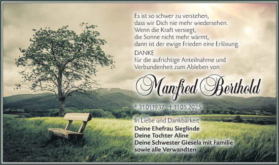 Traueranzeige von Manfred Berthold von Lausitzer Rundschau