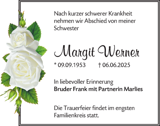 Traueranzeige von Margit Werner von Lausitzer Rundschau